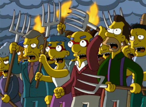 Angry Mob with pitchfork and torches from the Simpsons