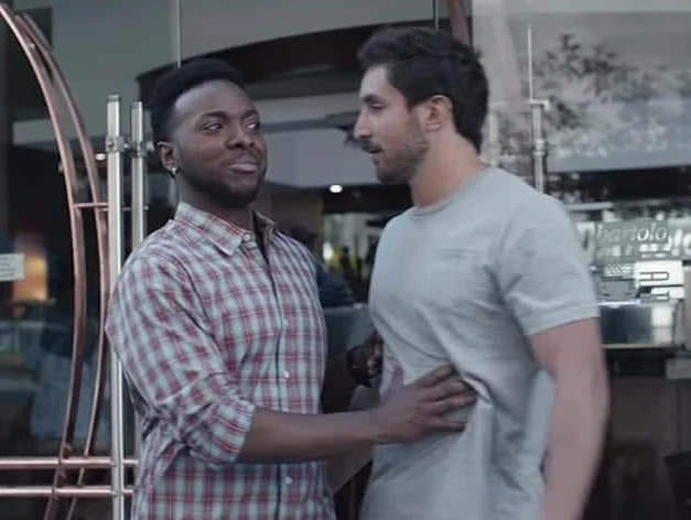 Guy putting hand on other guy chasing a girl meme