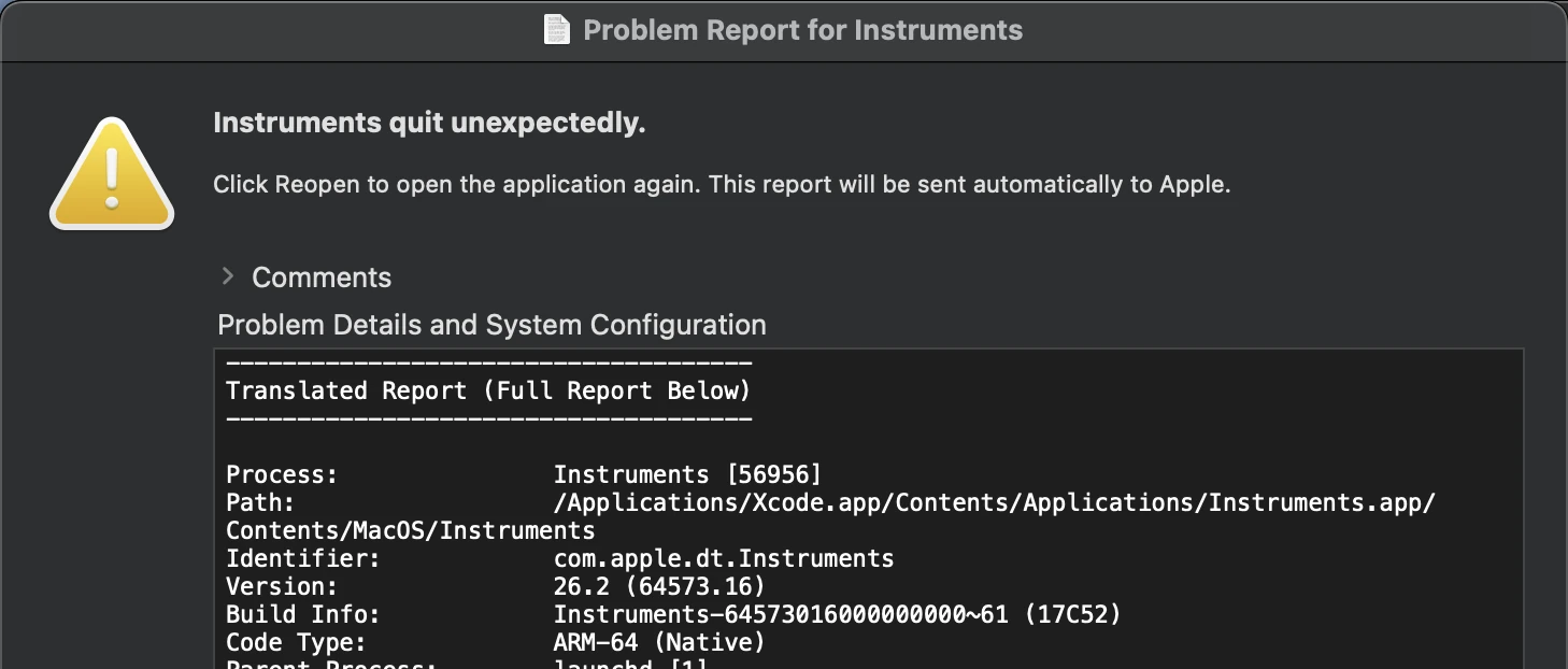 Instruments quit unexpectedly after running a few recordings